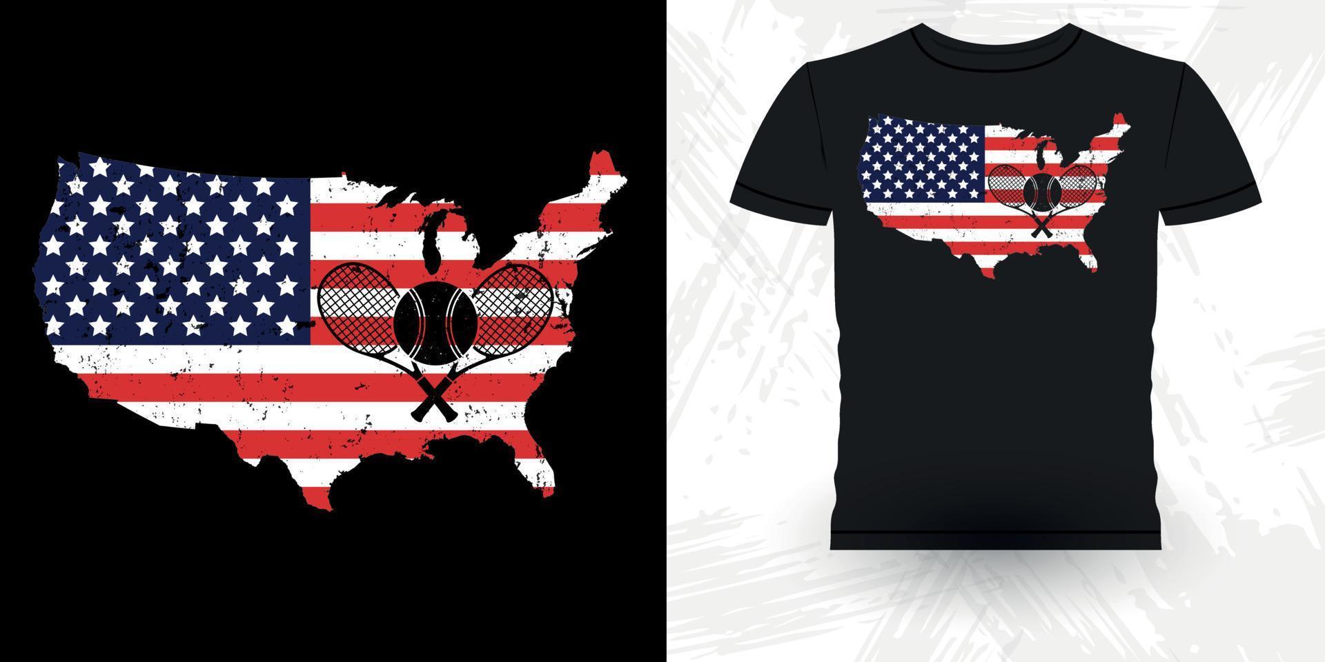 bandera americana jugador de tenis profesional divertido diseño de camiseta de tenis vintage retro divertido vector