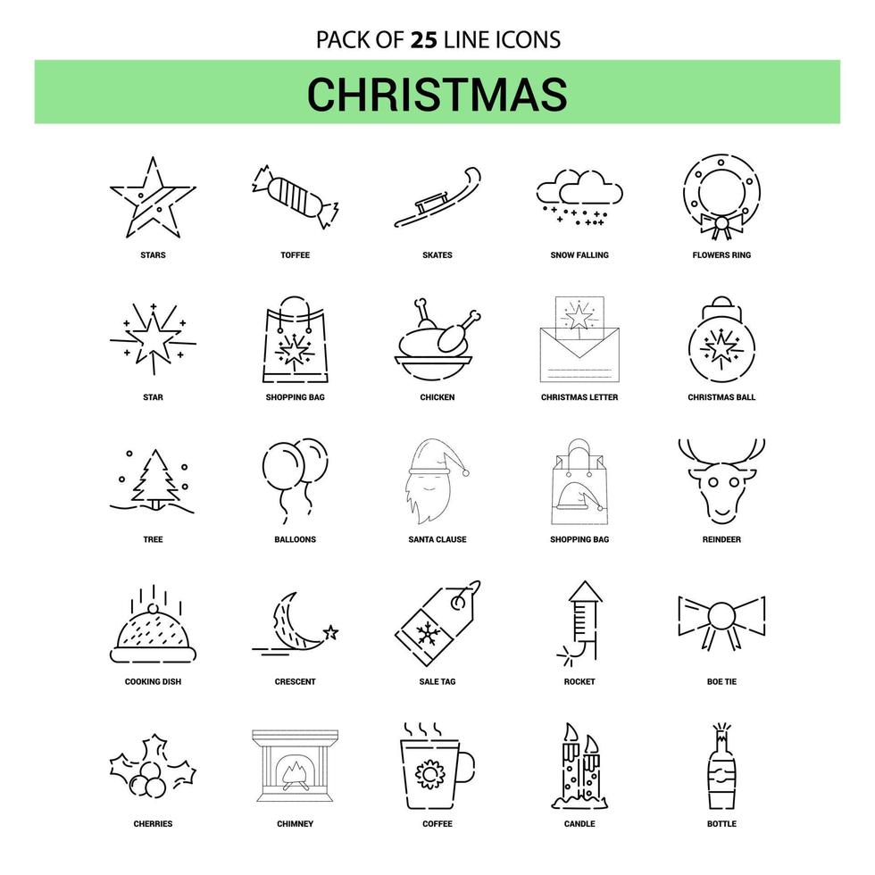 Christmas Line Icon Set 25 Dashed Outline Style vector