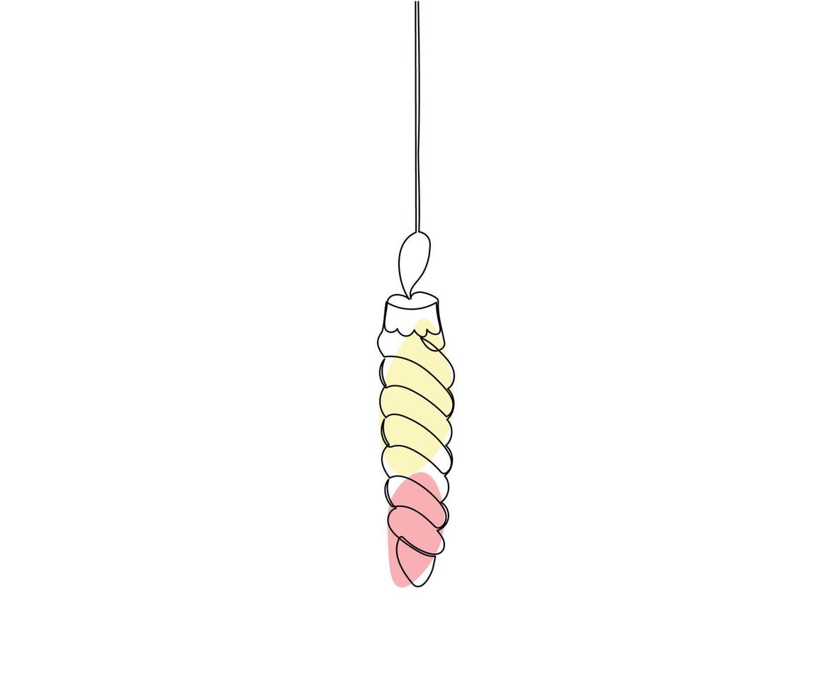 Christmas tree toy hand-drawn in the style of one line art, minimalism vector