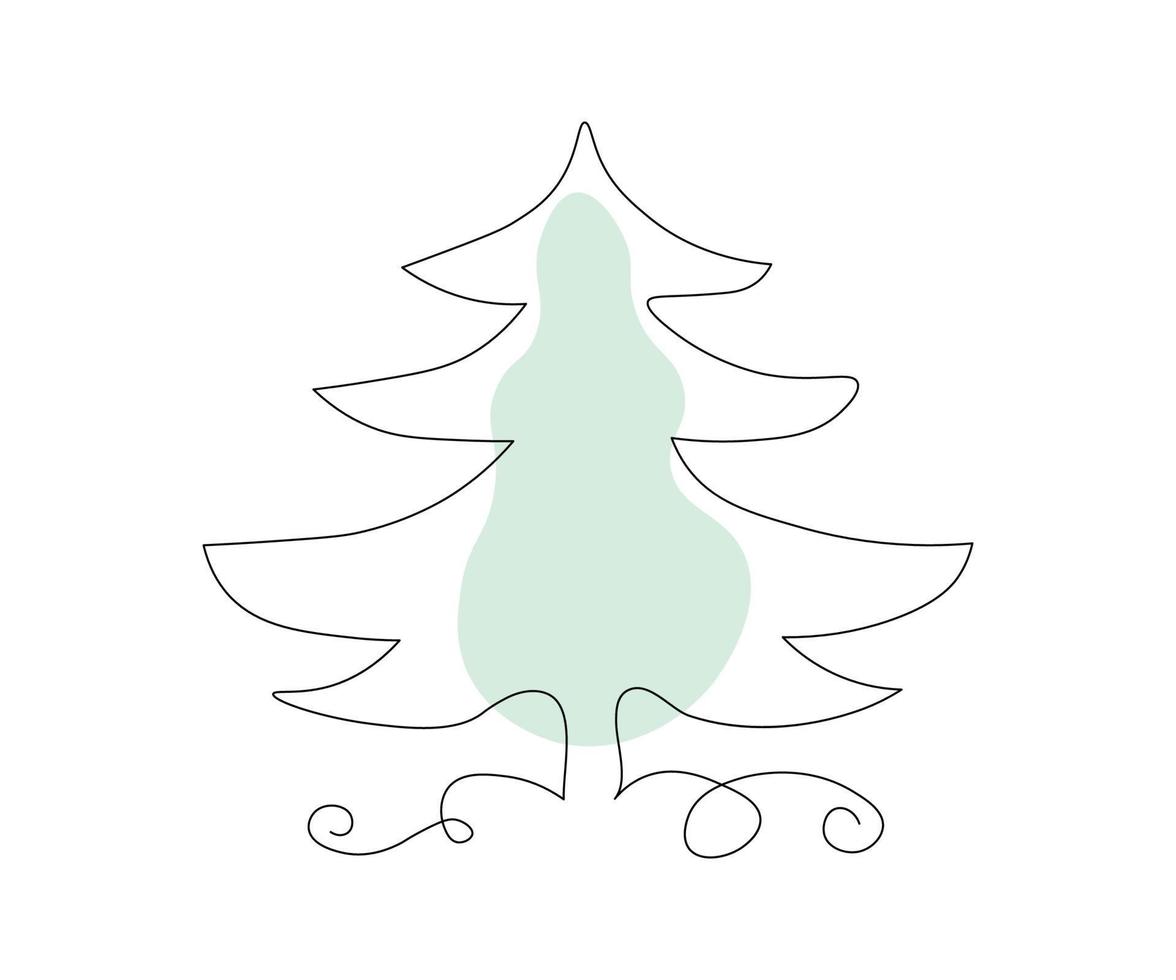 christmas tree hand-drawn in the style of one line art, minimalism vector