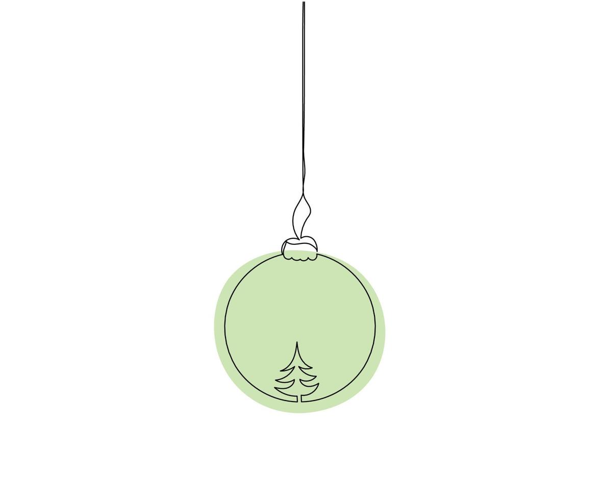 Christmas tree toy hand-drawn in the style of one line art, minimalism vector