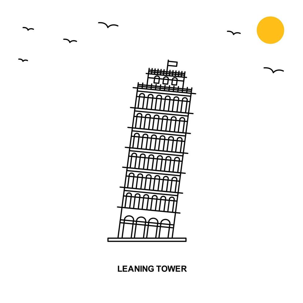 LEANING TOWER Monument World Travel Natural illustration Background in Line Style vector