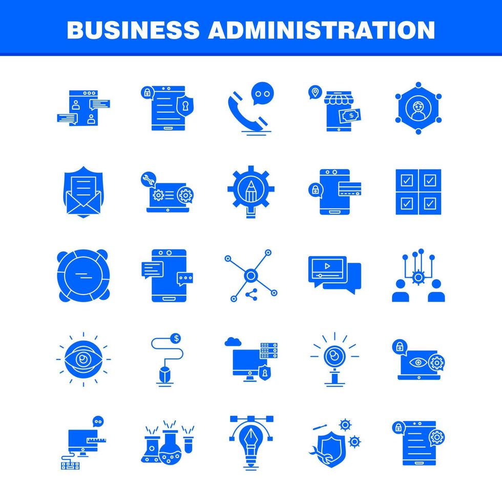 Business Administration Solid Glyph Icons Set For Infographics Mobile UXUI Kit And Print Design Include Internet Setting Setting Gear Globe Tshirt Shirt Sports Eps 10 Vector