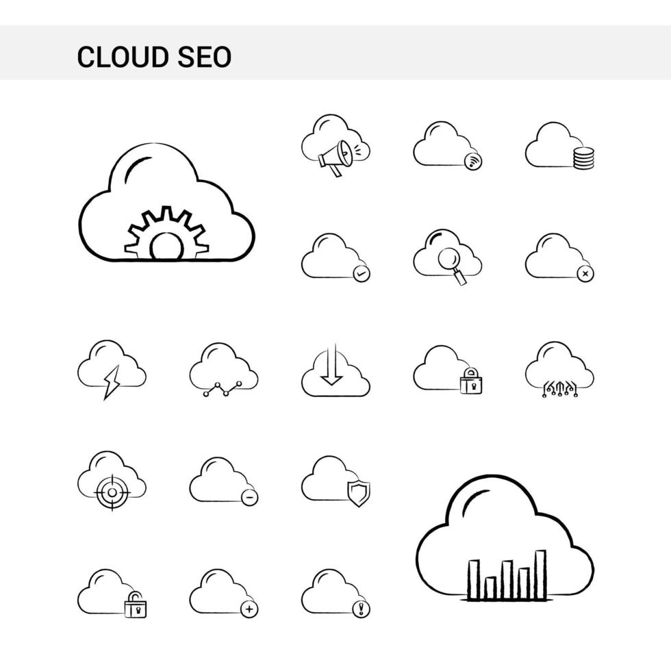 Cloud SEO hand drawn Icon set style isolated on white background Vector