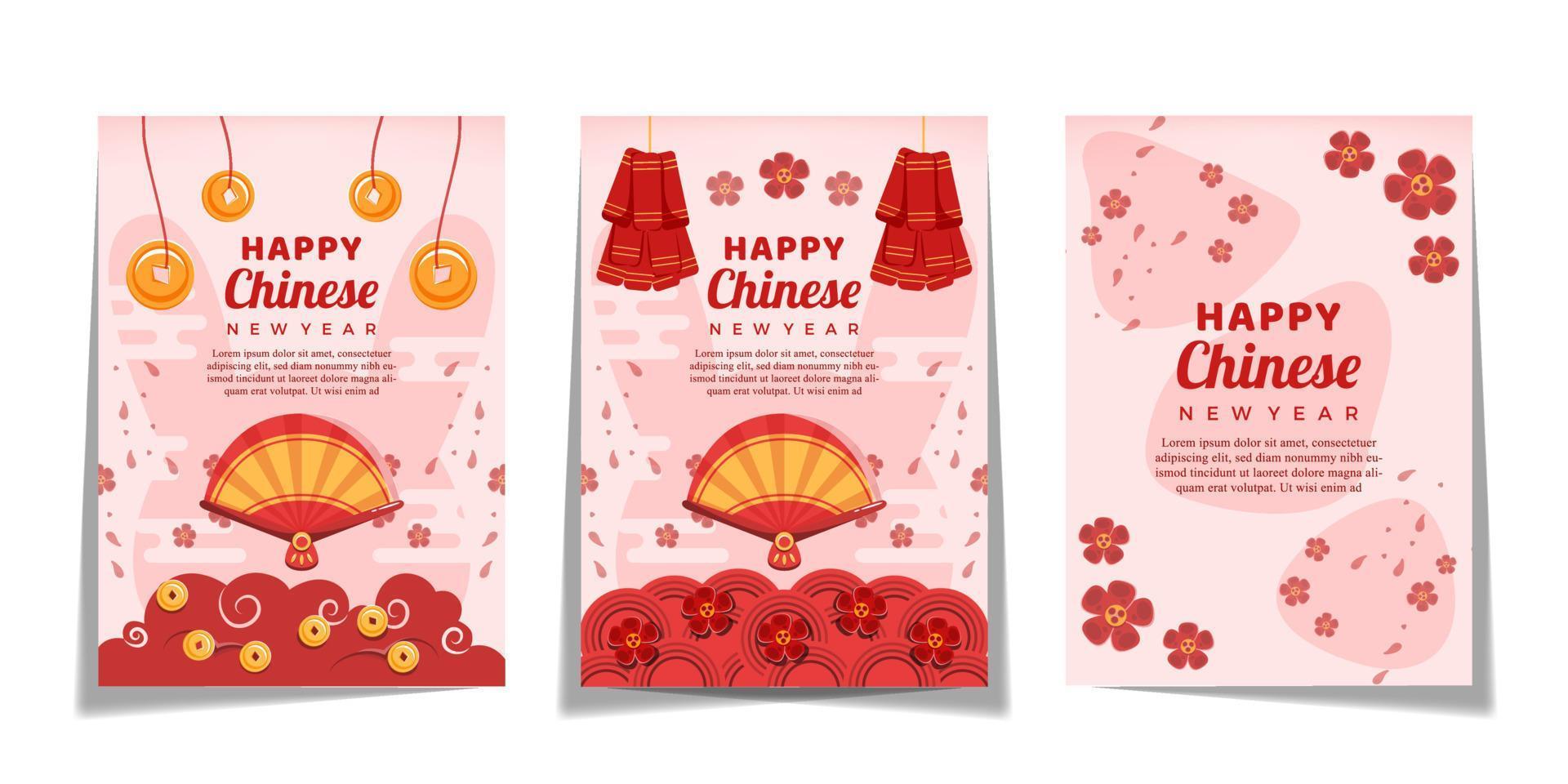Flat Happy Chinese New Year 2023 Rabbit Year Greeting Cards Set vector