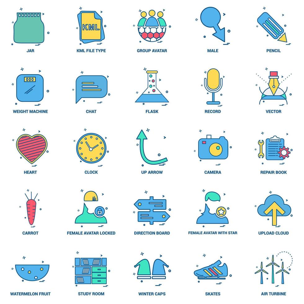 25 conjunto de iconos de color plano de mezcla de concepto de negocio vector