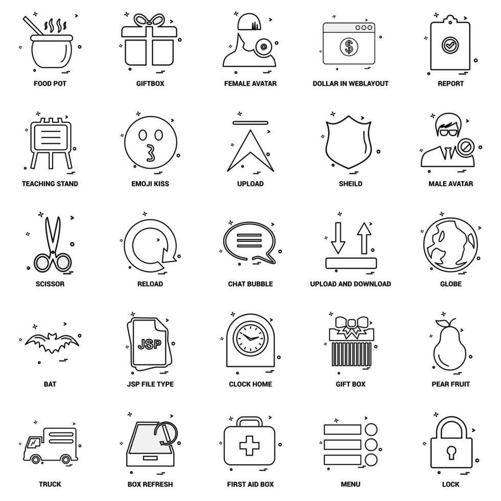 25 conjunto de iconos de línea de mezcla de concepto de negocio vector