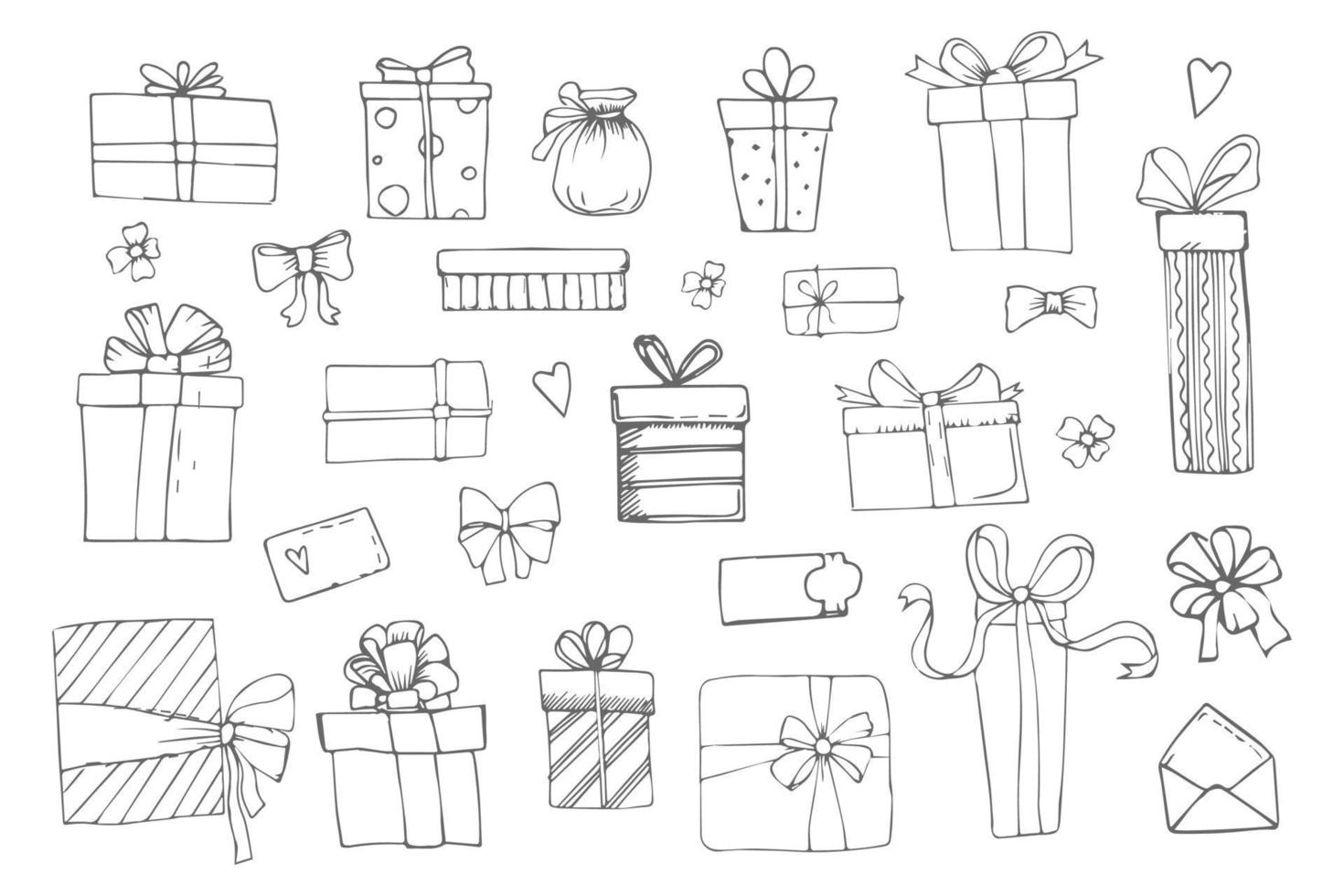 hand-drawn doodle illustration for gift card gift box, bow vector