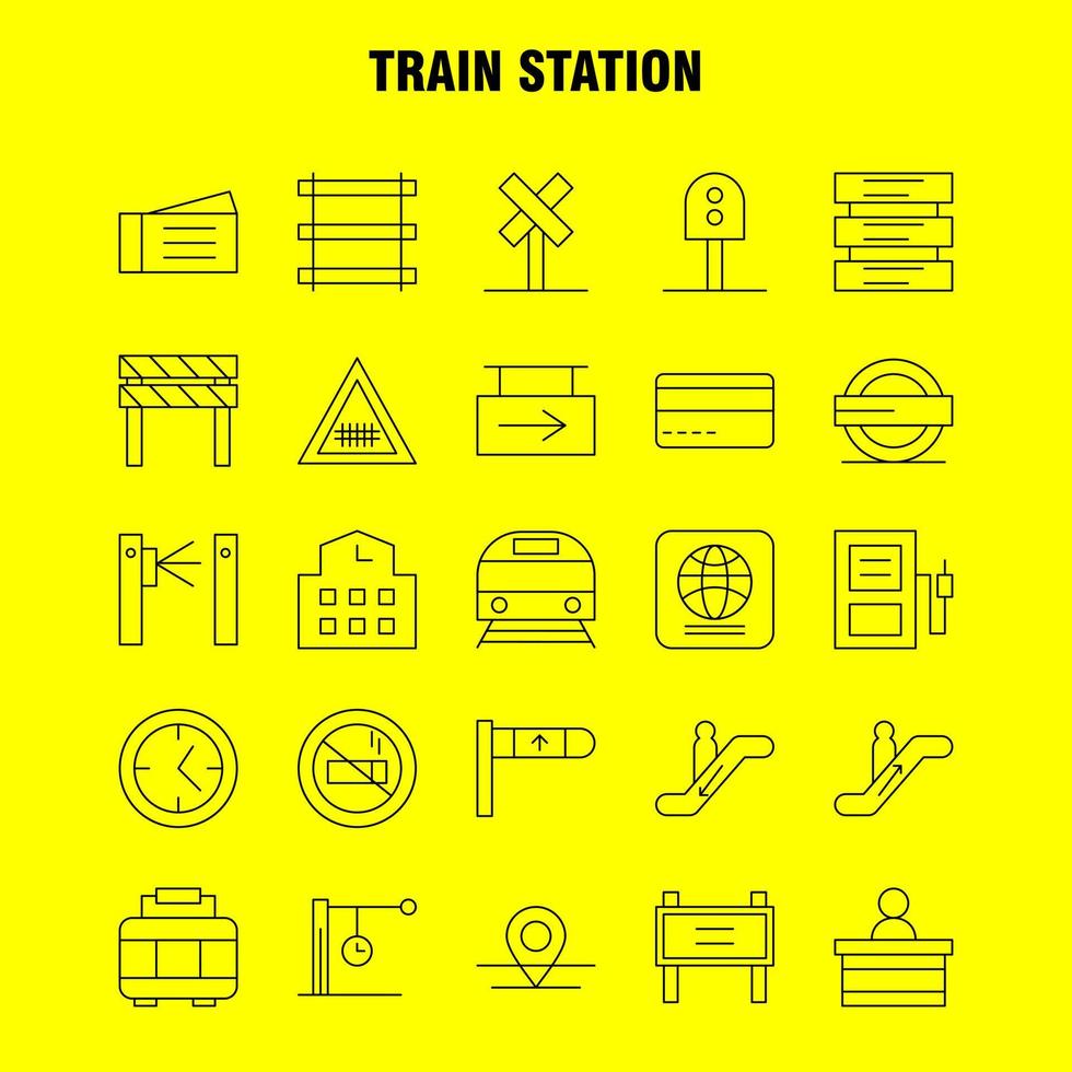 Train Station Line Icons Set For Infographics Mobile UXUI Kit And Print Design Include Entrance Railway Station Subway Train Railroad Railway Sign Icon Set Vector