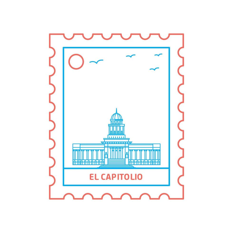 EL CAPITOLIO postage stamp Blue and red Line Style vector illustration
