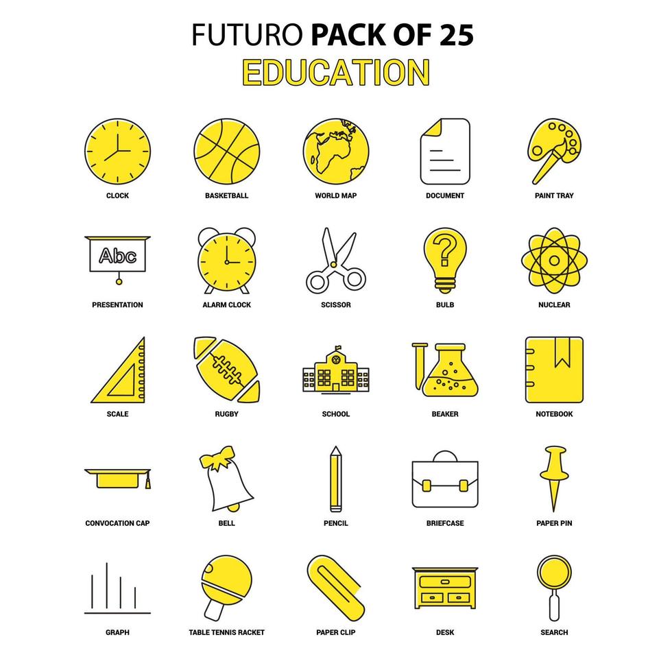 Education Icon Set Yellow Futuro Latest Design icon Pack vector