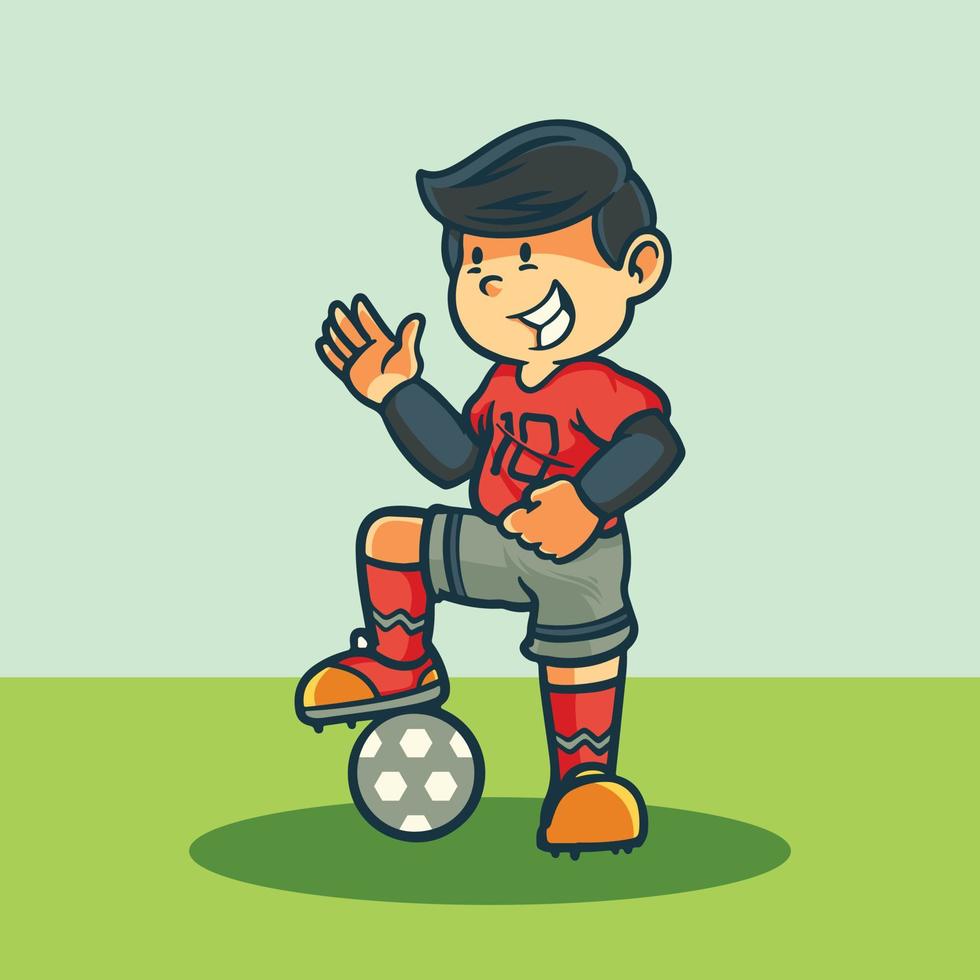 Hand drawn Children cartoon activities as a football player. vector