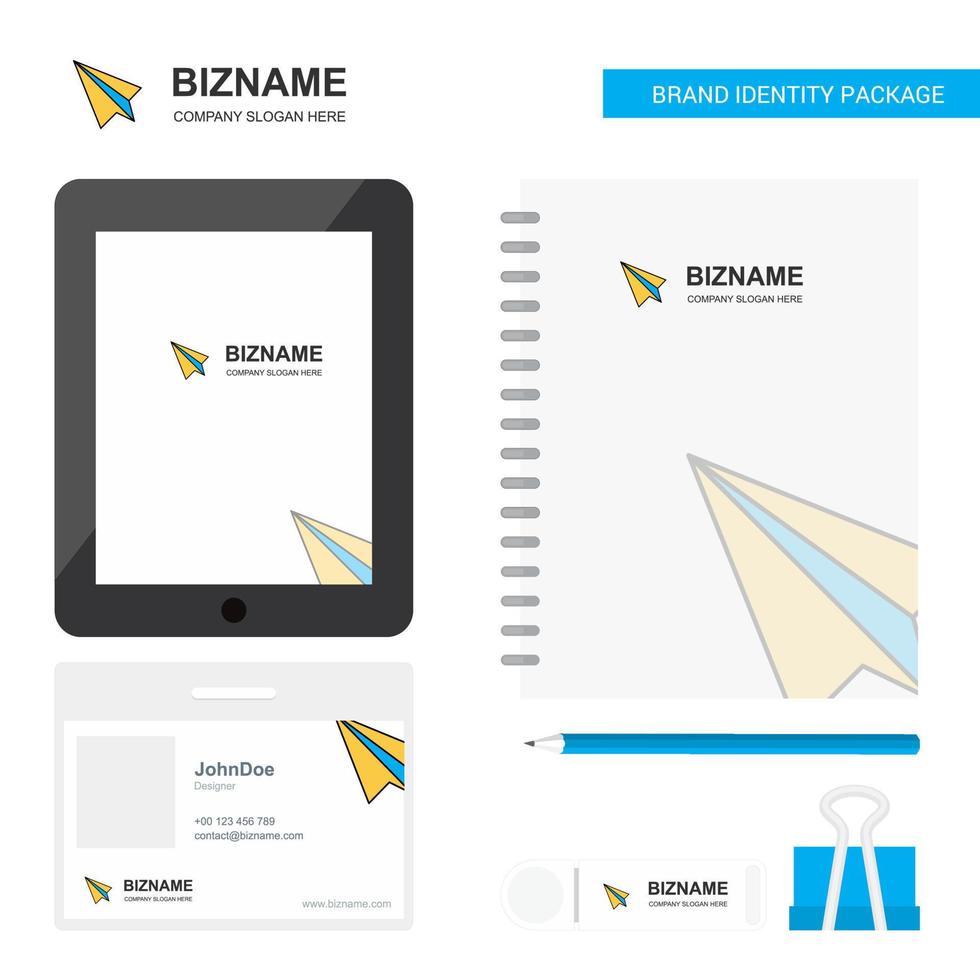 Paper plane Business Logo Tab App Diary PVC Employee Card and USB Brand Stationary Package Design Vector Template