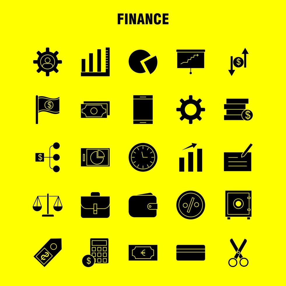 Finance Solid Glyph Icons Set For Infographics Mobile UXUI Kit And Print Design Include Pie Chart Graph Business Presentation Bell Ringing Ring Collection Modern Infographic Logo and Pictog vector