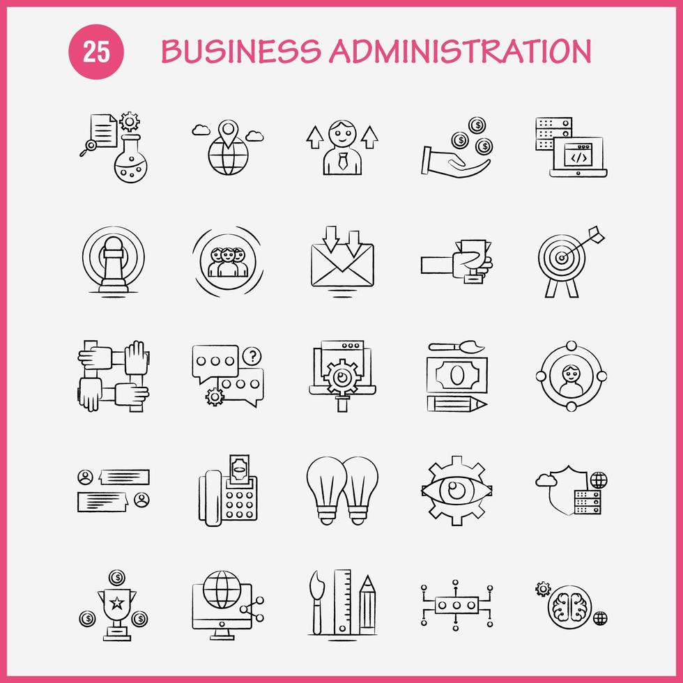 Business Administration Hand Drawn Icons Set For Infographics Mobile UXUI Kit And Print Design Include Document File Bill Dollar Document File Pen Calendar Collection Modern Infographic Lo vector