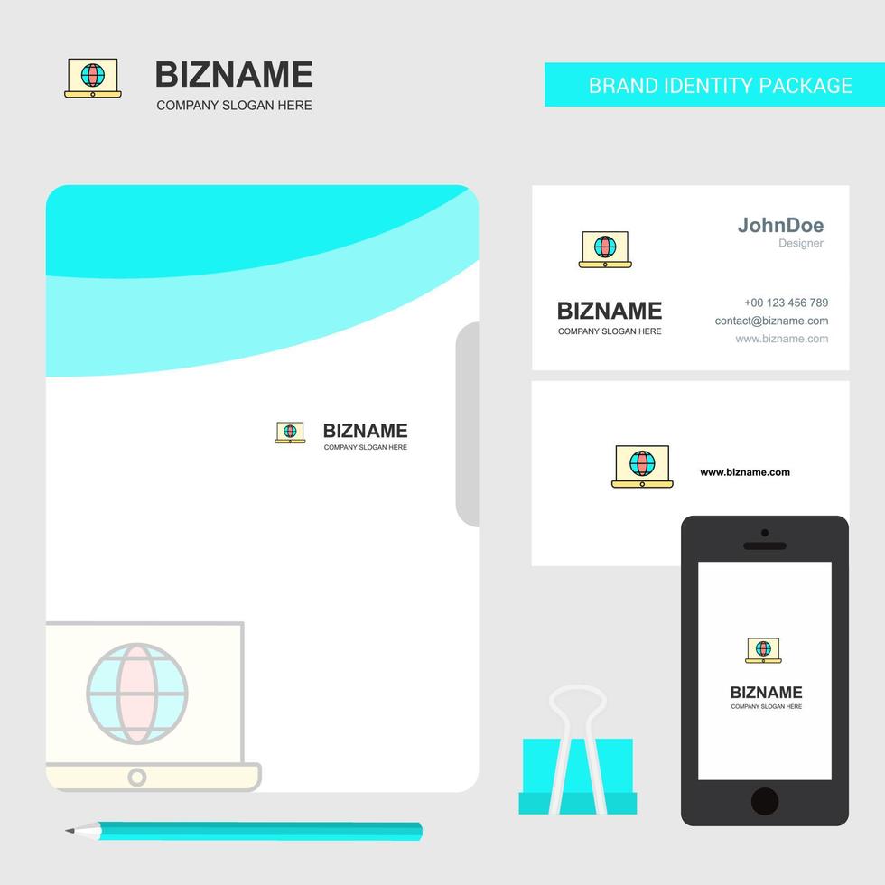 Internet on Laptop Business Logo File Cover Visiting Card and Mobile App Design Vector Illustration
