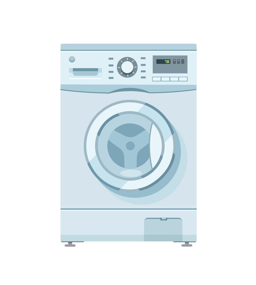 Washer. Appliances. Modern laundry room, washing machine for household chores. Vector plumbing for washing fabrics. Vector illustration on white background.