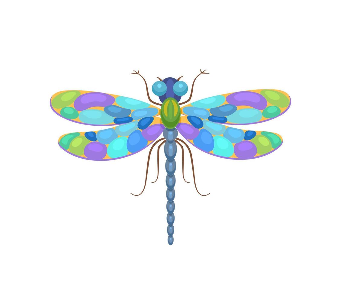 Purple dragonfly with colored wings. Vector illustration on white background