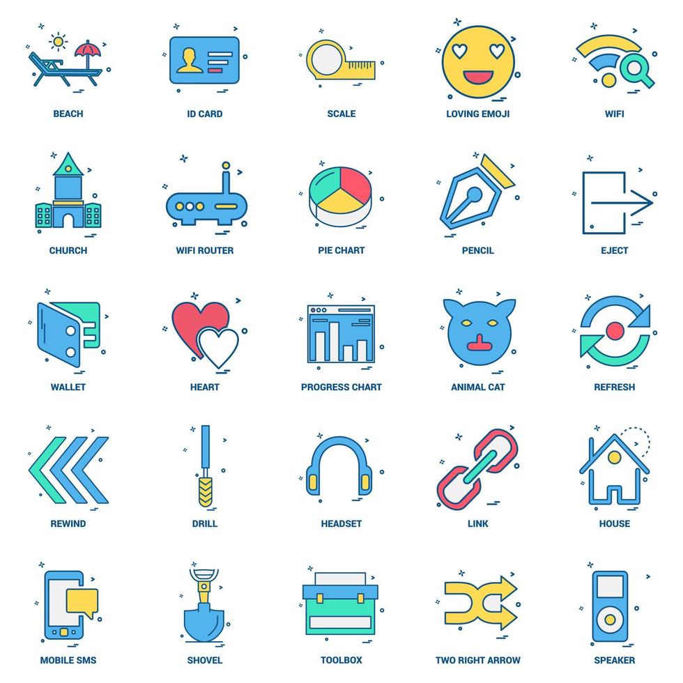 25 conjunto de iconos de color plano de mezcla de concepto de negocio vector