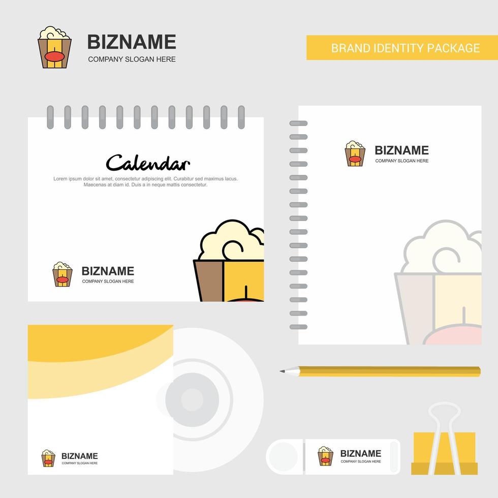 Pop corn Logo Calendar Template CD Cover Diary and USB Brand Stationary Package Design Vector Template