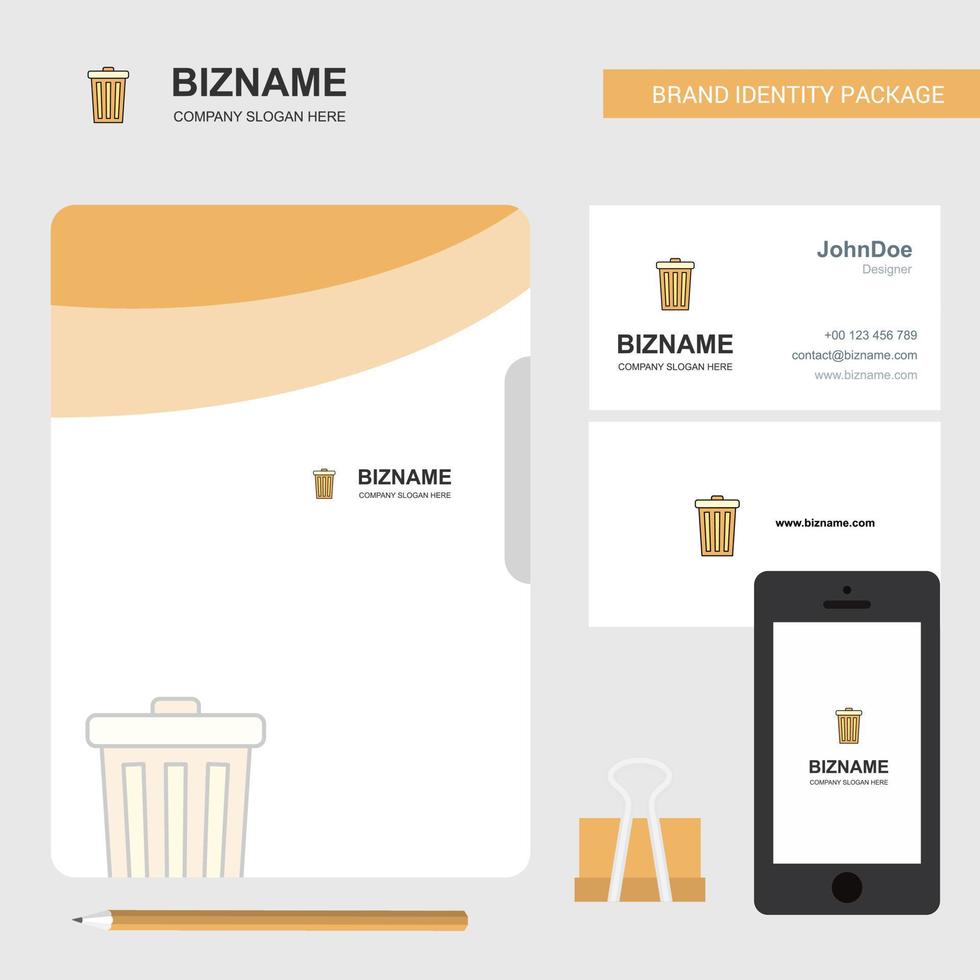 Dustbin Business Logo File Cover Visiting Card and Mobile App Design Vector Illustration