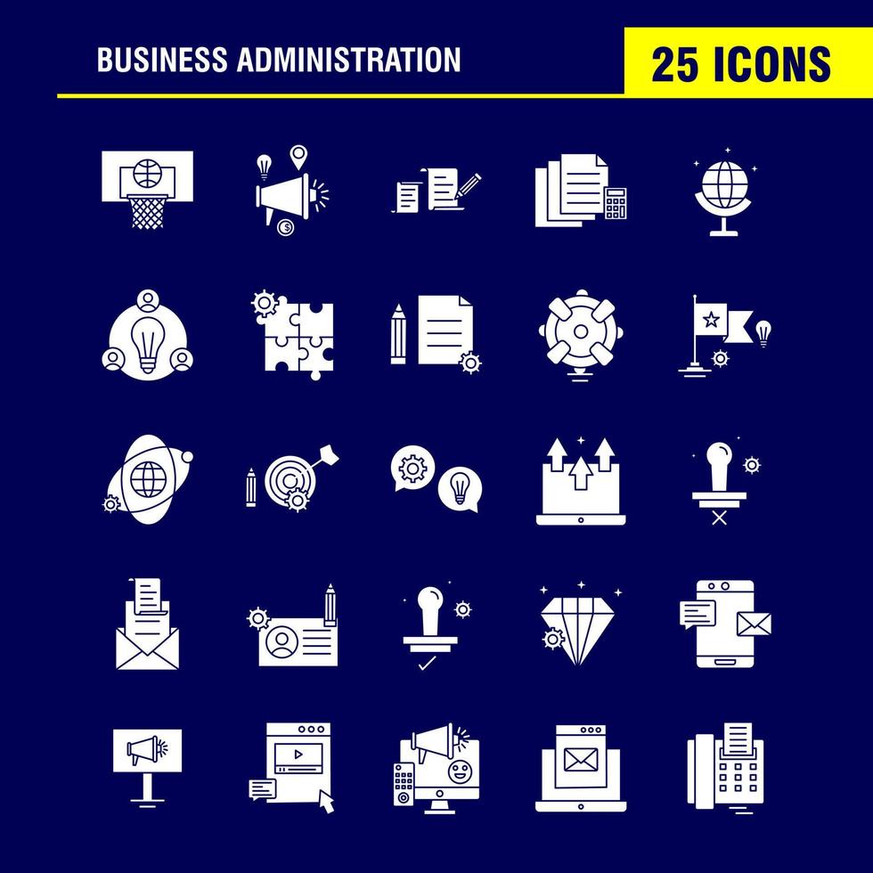 Business Administration Solid Glyph Icons Set For Infographics Mobile UXUI Kit And Print Design Include Classroom Class Education School Bulb Idea Clock Award Eps 10 Vector