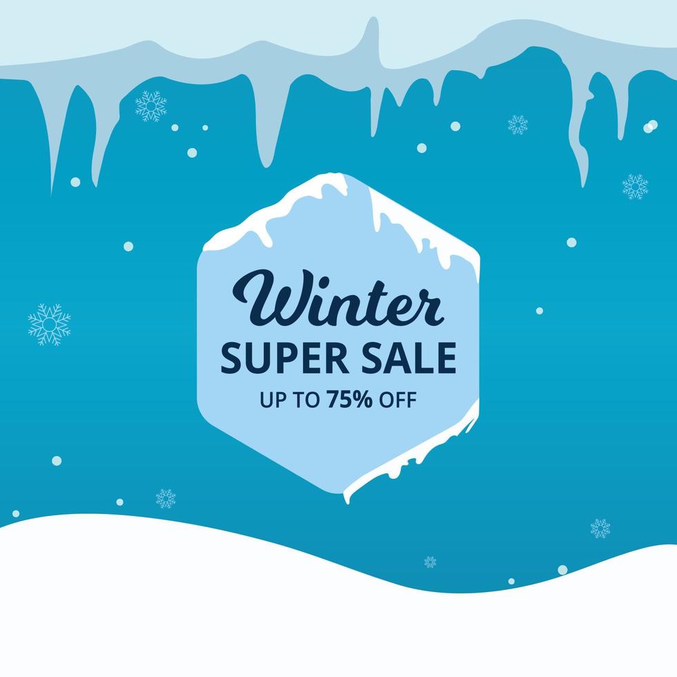 Winter super sale with up to 75 percent off. vector