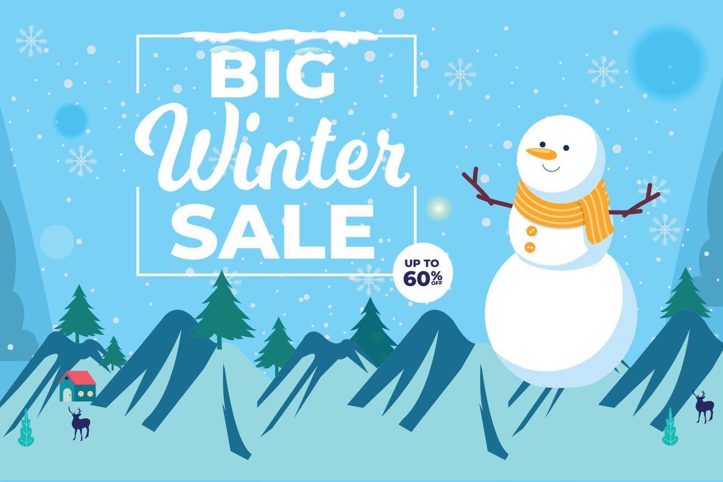 Winter sale banner with snow and snow man vector illustration