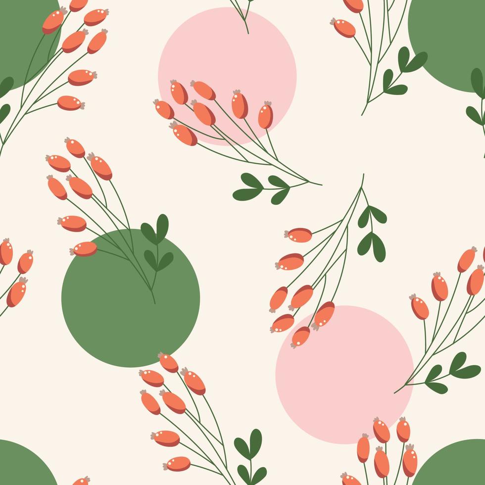 Christmas seamless pattern with rose hips and circles on a background. Festive cozy winter pattern for Christmas textile, cards, invitations, banners vector