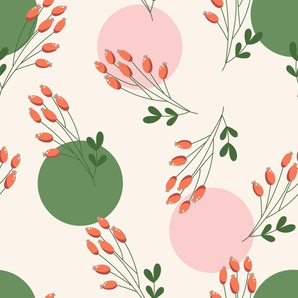 patrón sin fisuras de navidad con escaramujos y círculos sobre un fondo. patrón de invierno acogedor festivo para textiles de navidad, tarjetas, invitaciones, pancartas vector