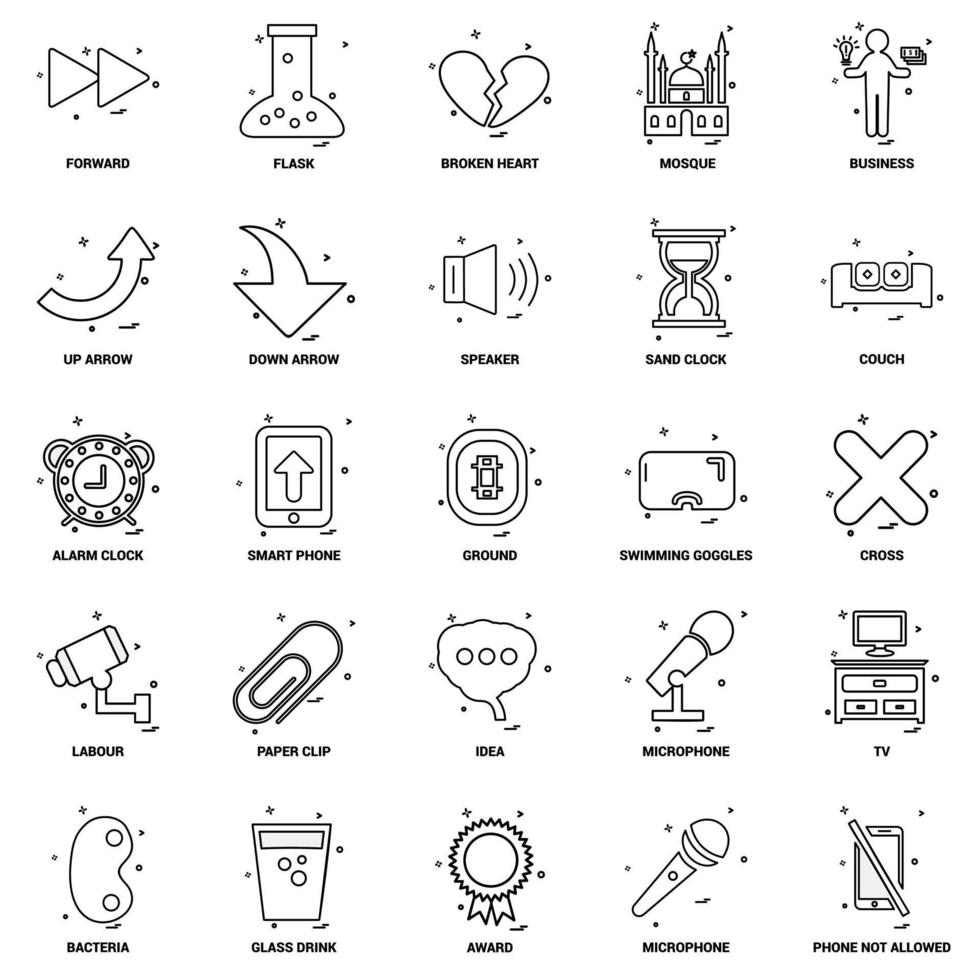 25 conjunto de iconos de línea de mezcla de concepto de negocio vector