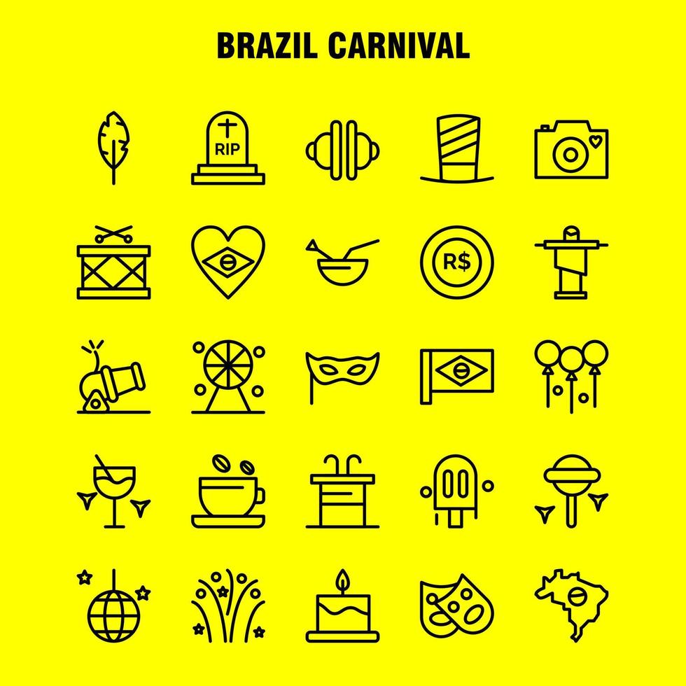 paquete de iconos de línea de carnaval de brasil para diseñadores y desarrolladores iconos de taza de té café tableta moneda moneda dinero cañón vector