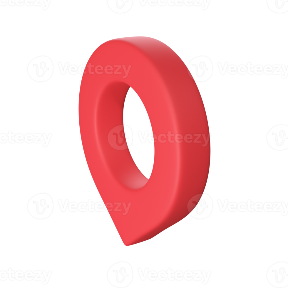 Red pin for pointing the destination on the map. 3d illustration png