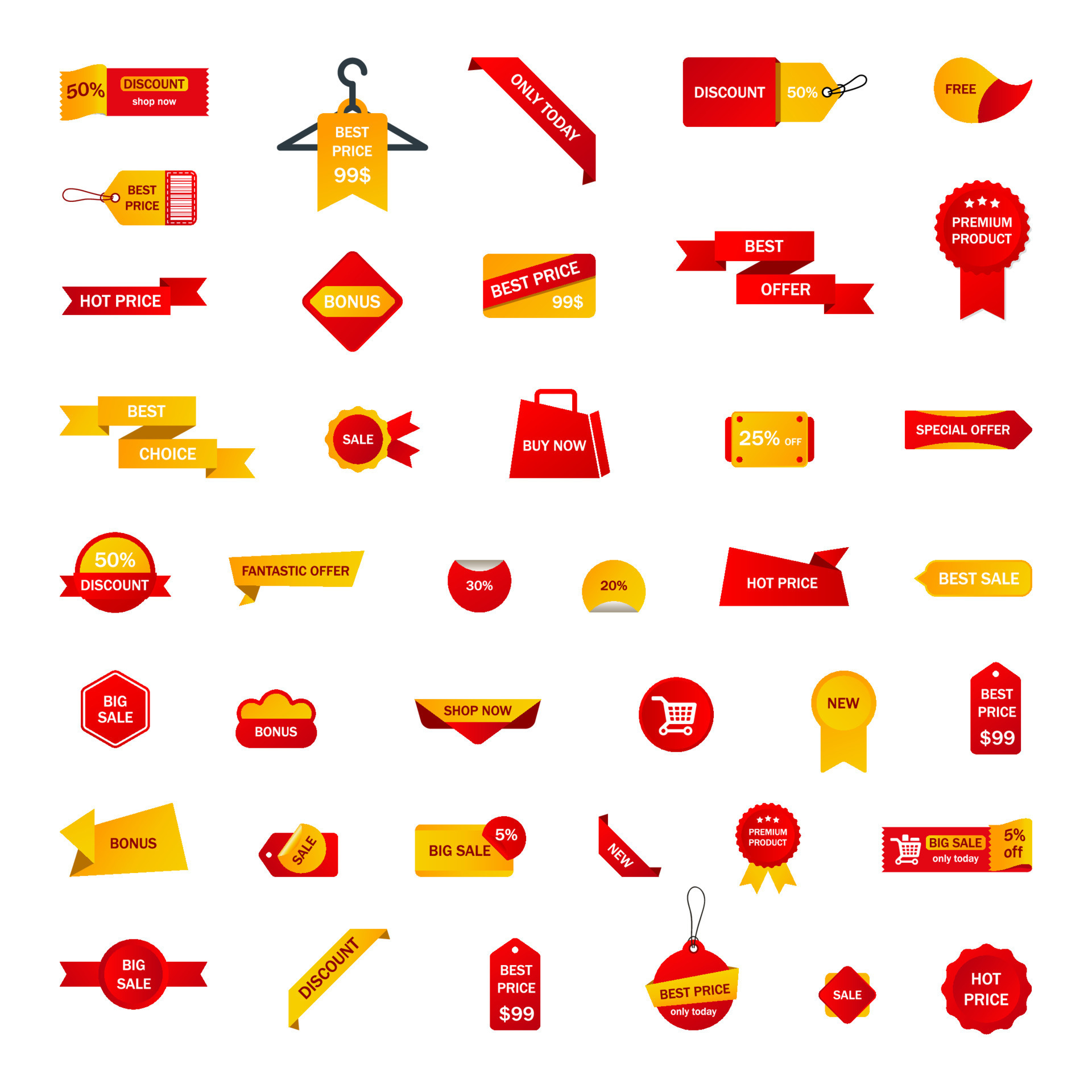 Vector stickers, price tag, banner, label. Coupon sale, offers and