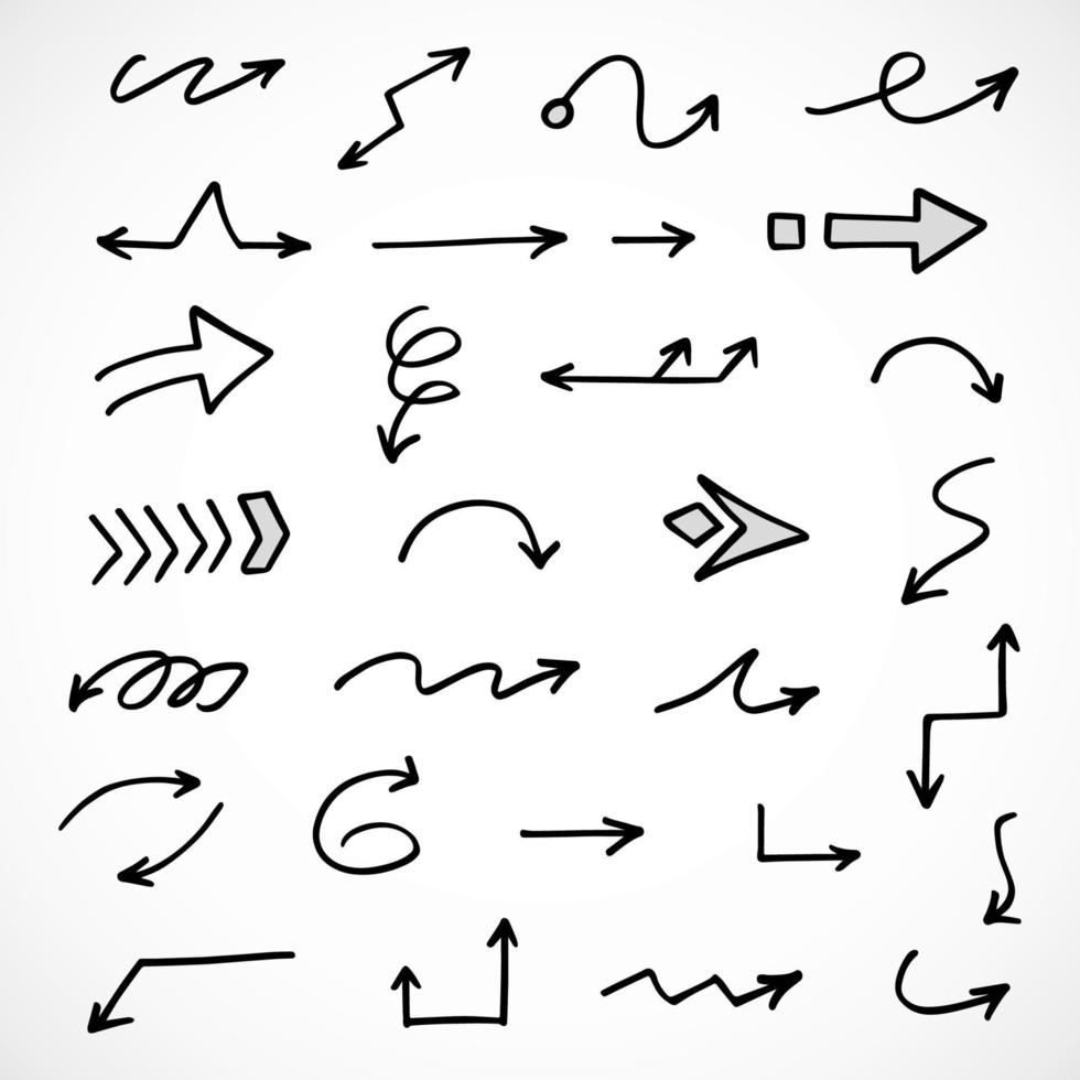 Vector set of hand drawn arrows, elements for presentation
