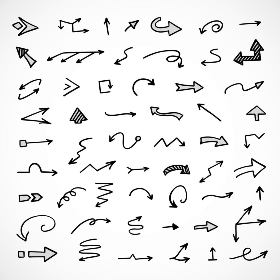 Vector set of hand drawn arrows, elements for presentation
