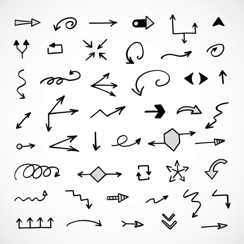 Vector set of hand drawn arrows, elements for presentation