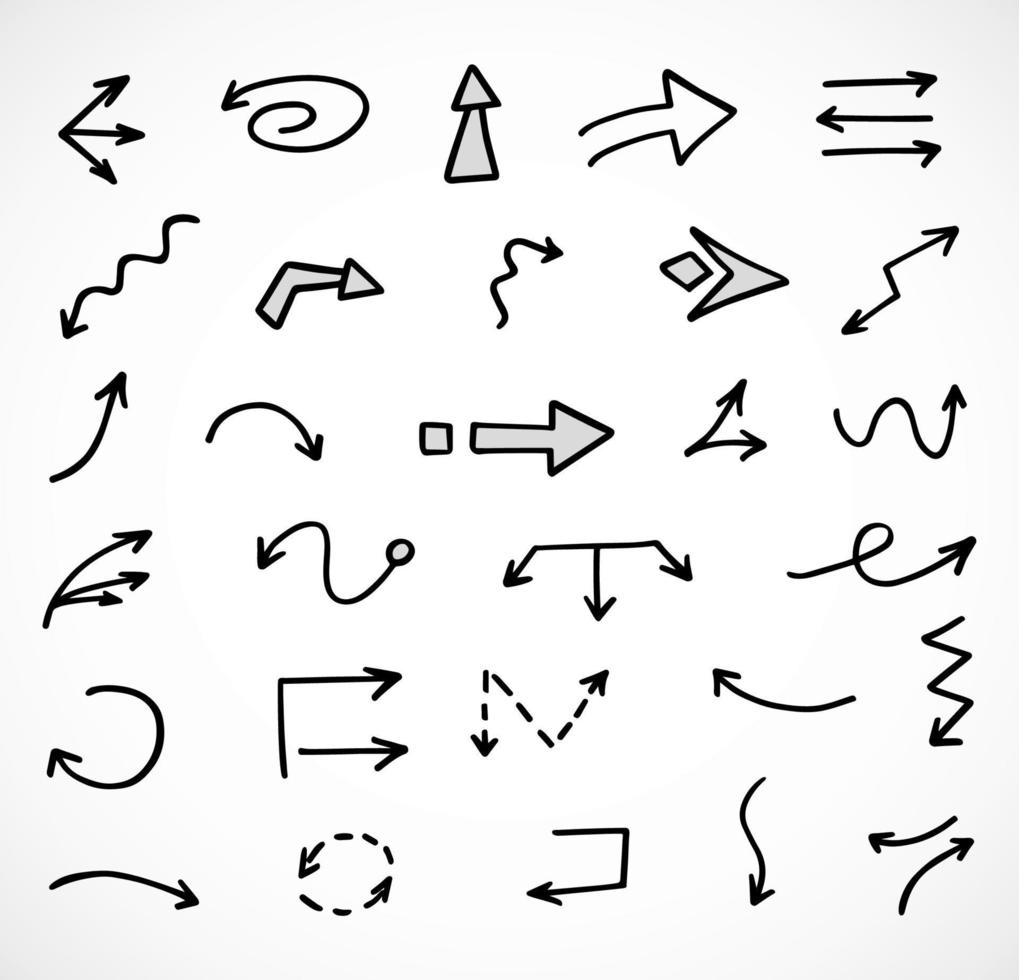 Vector set of hand drawn arrows, elements for presentation