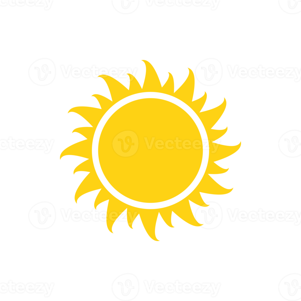 Vector cartoon yellow sun Shining light rays to heat the summer. Isolated on white background. png