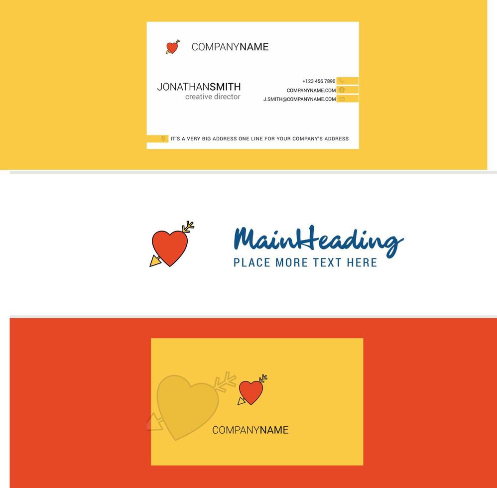 hermoso logotipo de corazón y vector de diseño vertical de tarjeta de visita
