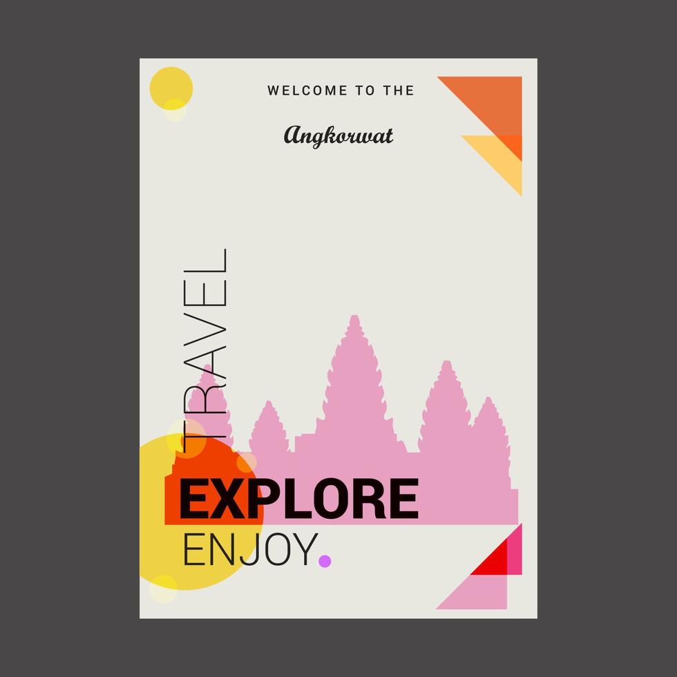 bienvenido a angkorwat krong siem reap camboya explore travel enjoy poster template vector