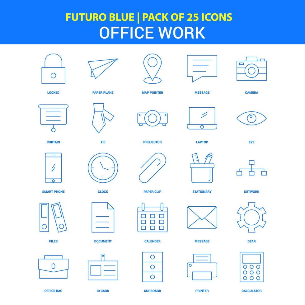 iconos de trabajo de oficina paquete de iconos futuro blue 25 vector