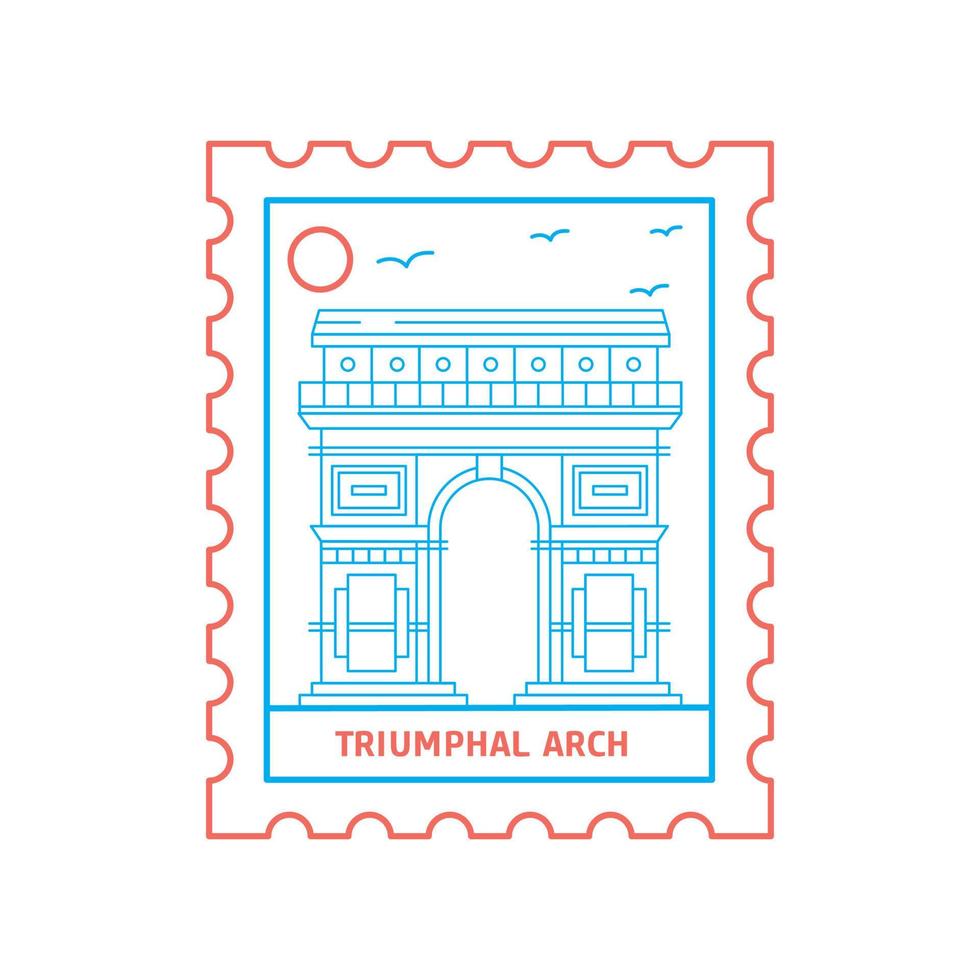 TRIUMPHAL ARCH postage stamp Blue and red Line Style vector illustration