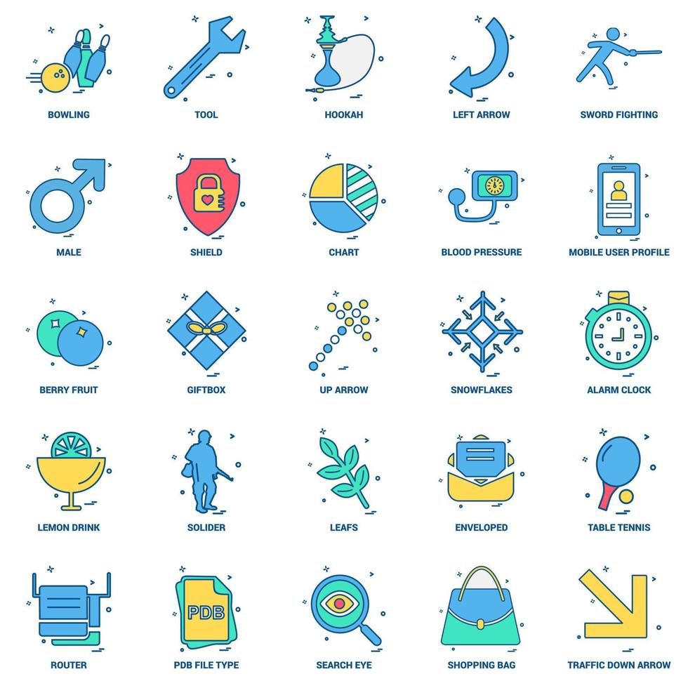 25 conjunto de iconos de color plano de mezcla de concepto de negocio vector