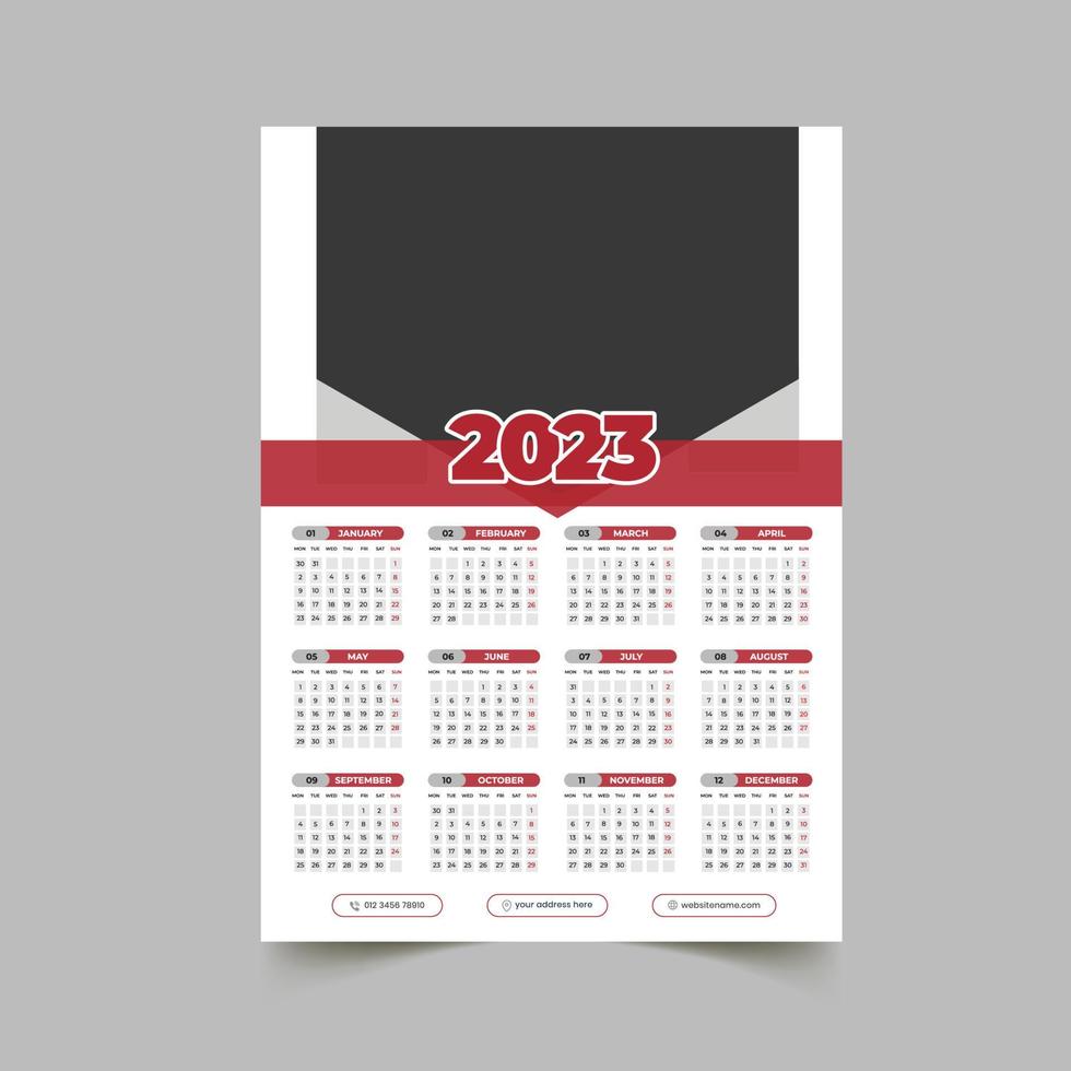 2023 wall calendar design template vector