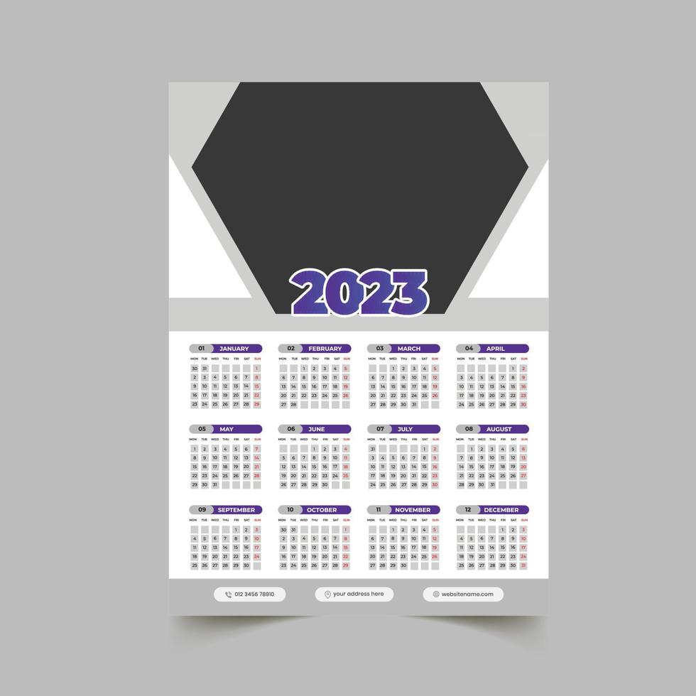 2023 wall calendar design template vector