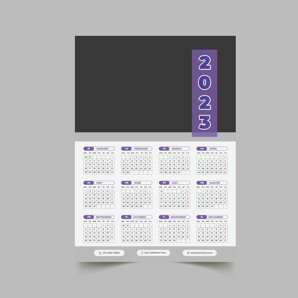 plantilla de diseño de calendario de pared 2023 vector