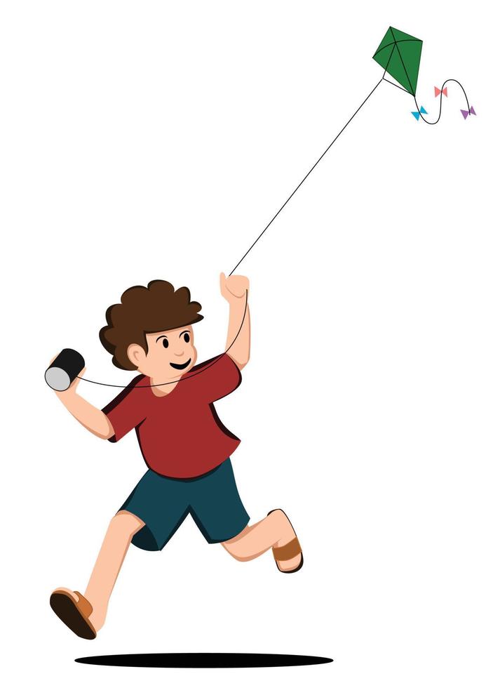 Boy playing kite vector