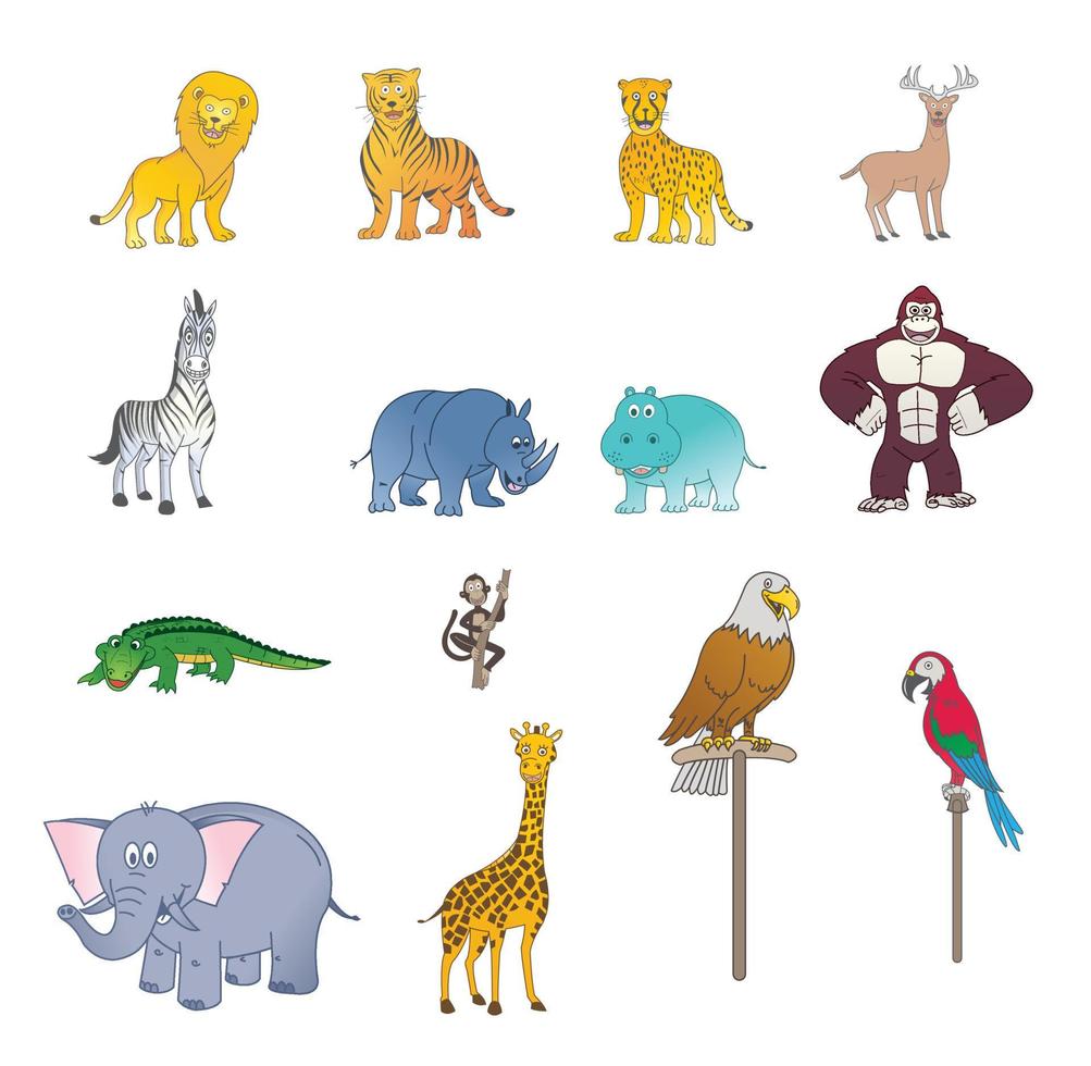 grupo de colores de animales salvajes vector