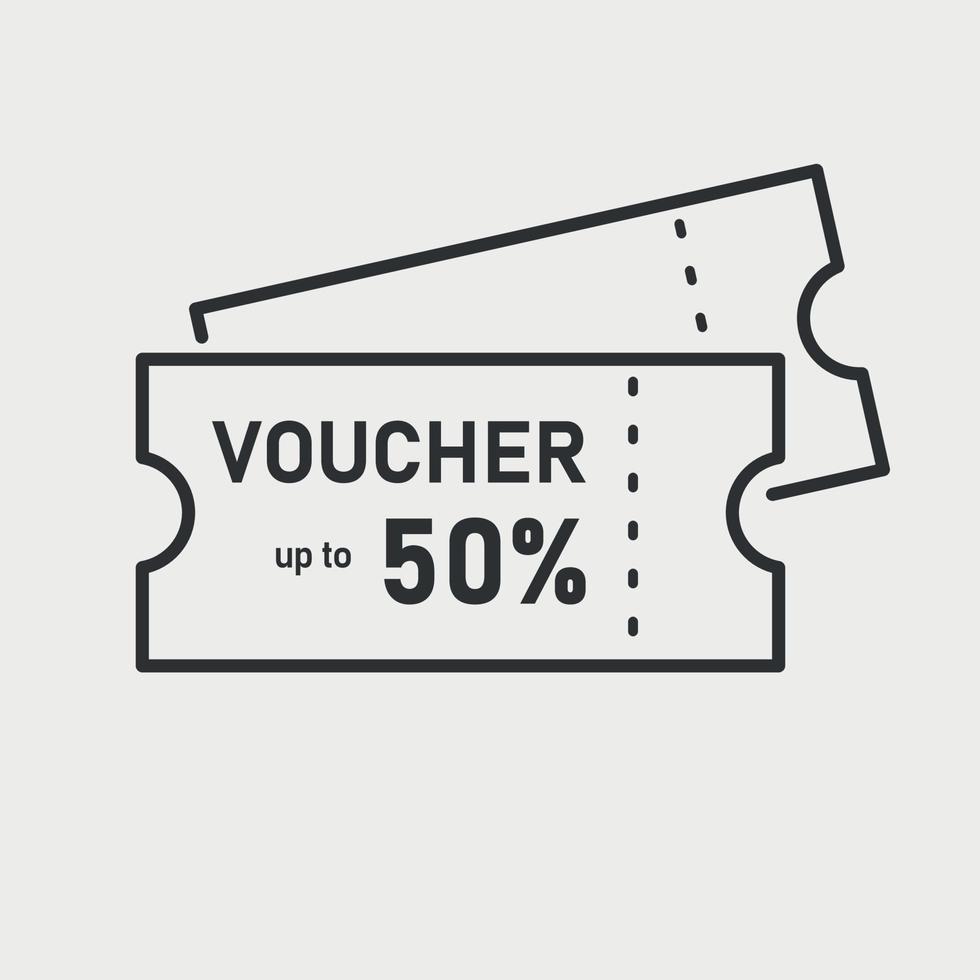 Voucher up to 50 percent line icon. Discount, bonus, certificate outline concept.  Special offer, promo. Vector illustration